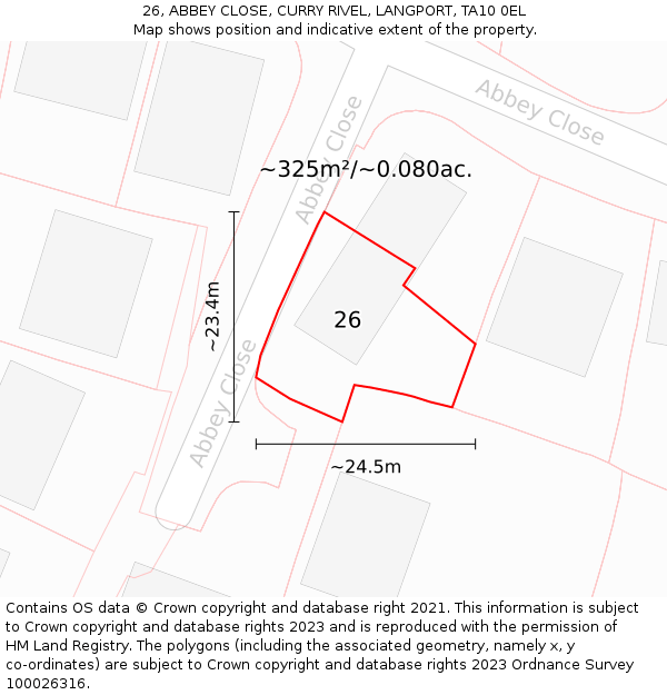 26, ABBEY CLOSE, CURRY RIVEL, LANGPORT, TA10 0EL: Plot and title map