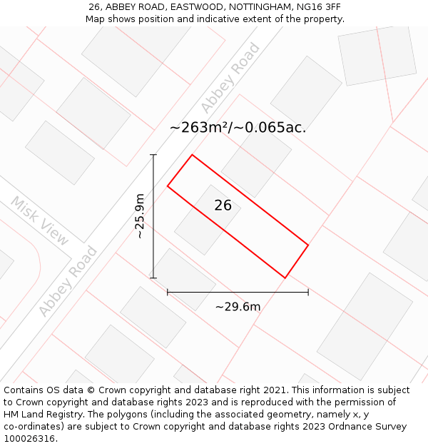 26, ABBEY ROAD, EASTWOOD, NOTTINGHAM, NG16 3FF: Plot and title map