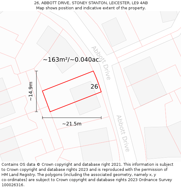 26, ABBOTT DRIVE, STONEY STANTON, LEICESTER, LE9 4AB: Plot and title map