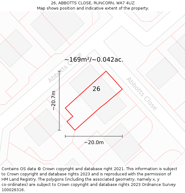 26, ABBOTTS CLOSE, RUNCORN, WA7 4UZ: Plot and title map