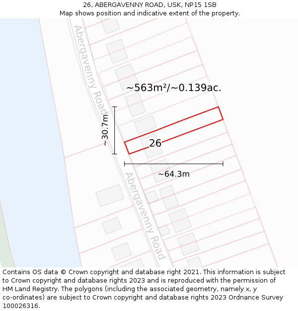 26, ABERGAVENNY ROAD, USK, NP15 1SB: Plot and title map