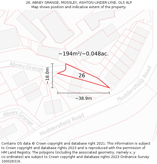 26, ABNEY GRANGE, MOSSLEY, ASHTON-UNDER-LYNE, OL5 9LP: Plot and title map
