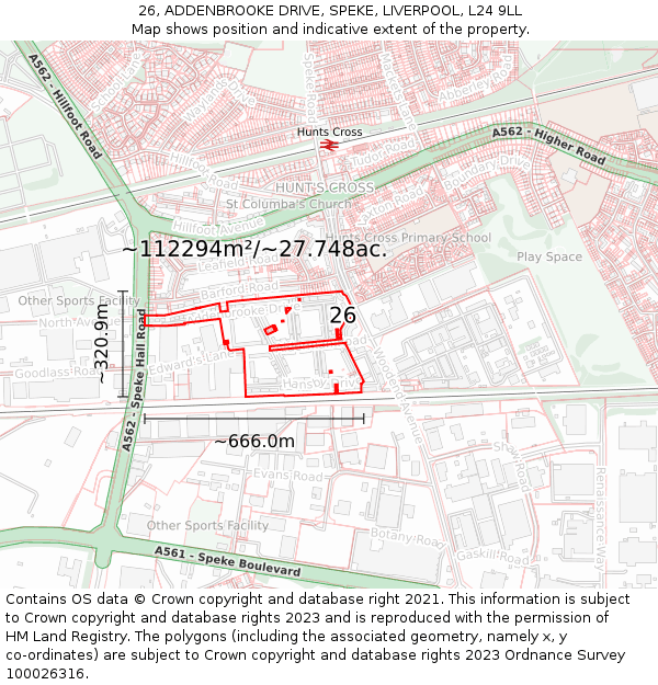 26, ADDENBROOKE DRIVE, SPEKE, LIVERPOOL, L24 9LL: Plot and title map