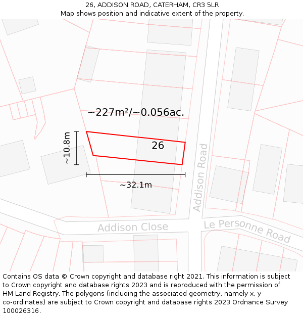26, ADDISON ROAD, CATERHAM, CR3 5LR: Plot and title map