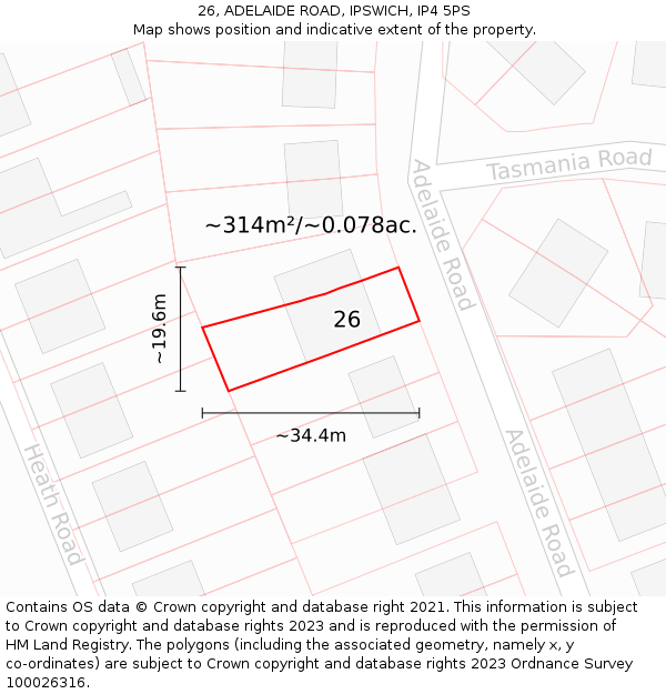 26, ADELAIDE ROAD, IPSWICH, IP4 5PS: Plot and title map