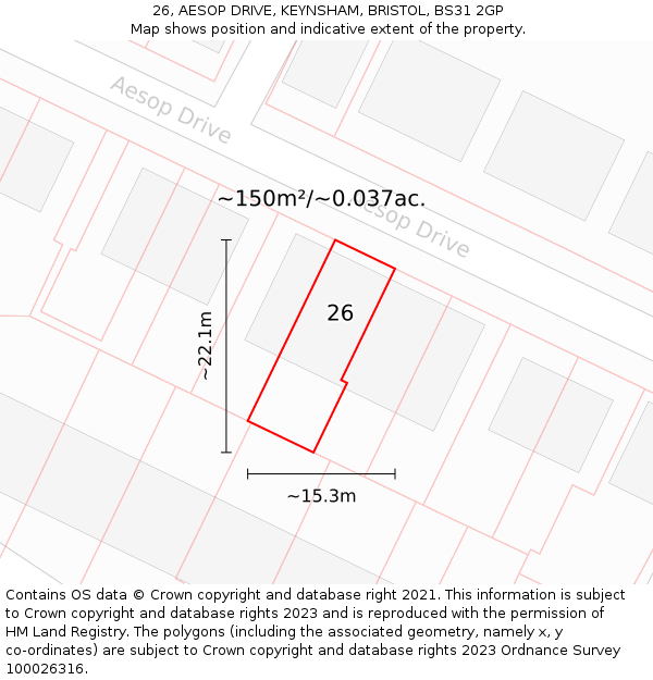 26, AESOP DRIVE, KEYNSHAM, BRISTOL, BS31 2GP: Plot and title map