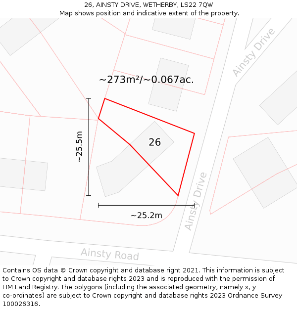 26, AINSTY DRIVE, WETHERBY, LS22 7QW: Plot and title map
