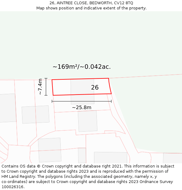 26, AINTREE CLOSE, BEDWORTH, CV12 8TQ: Plot and title map