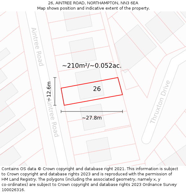 26, AINTREE ROAD, NORTHAMPTON, NN3 6EA: Plot and title map