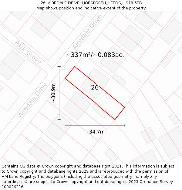 26, AIREDALE DRIVE, HORSFORTH, LEEDS, LS18 5ED: Plot and title map