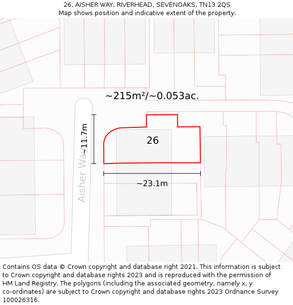 26, AISHER WAY, RIVERHEAD, SEVENOAKS, TN13 2QS: Plot and title map