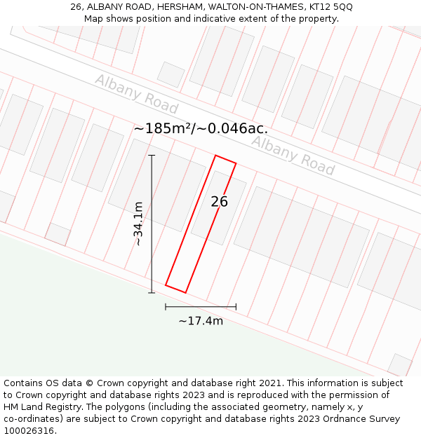 26, ALBANY ROAD, HERSHAM, WALTON-ON-THAMES, KT12 5QQ: Plot and title map