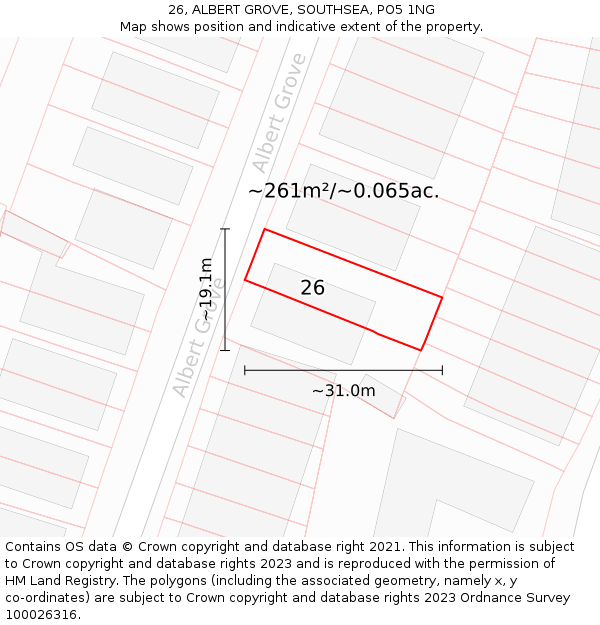 26, ALBERT GROVE, SOUTHSEA, PO5 1NG: Plot and title map