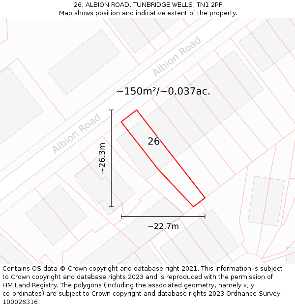 26, ALBION ROAD, TUNBRIDGE WELLS, TN1 2PF: Plot and title map