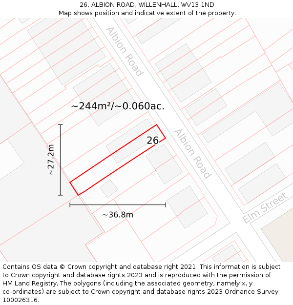 26, ALBION ROAD, WILLENHALL, WV13 1ND: Plot and title map