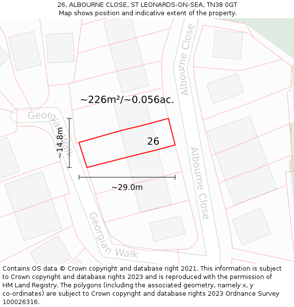 26, ALBOURNE CLOSE, ST LEONARDS-ON-SEA, TN38 0GT: Plot and title map