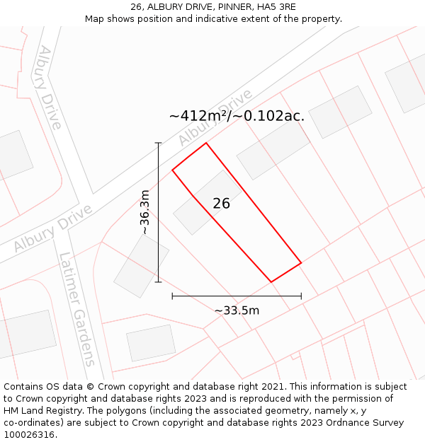 26, ALBURY DRIVE, PINNER, HA5 3RE: Plot and title map