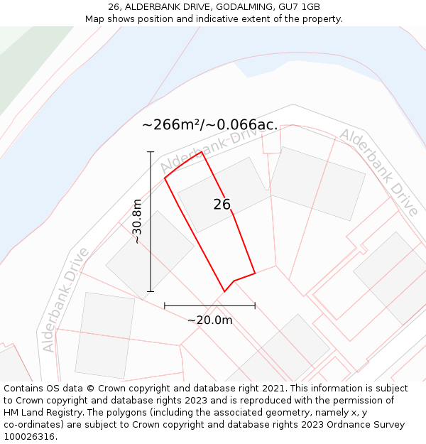 26, ALDERBANK DRIVE, GODALMING, GU7 1GB: Plot and title map