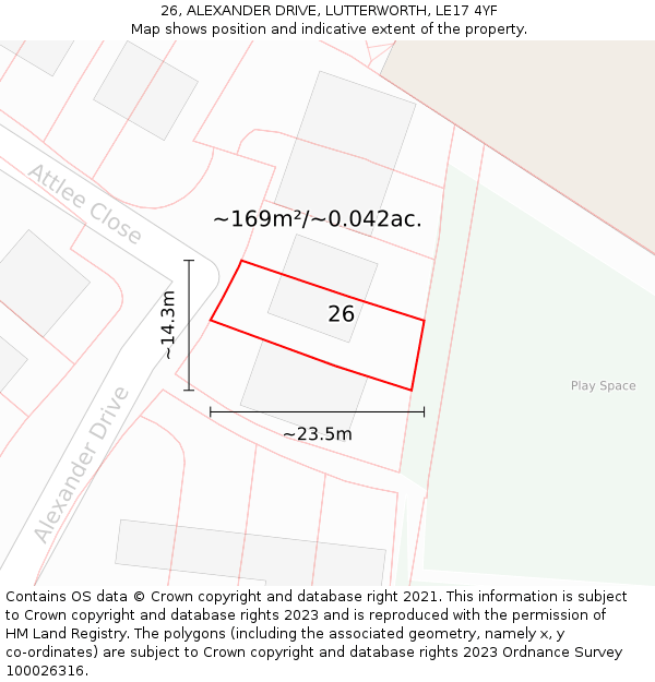 26, ALEXANDER DRIVE, LUTTERWORTH, LE17 4YF: Plot and title map