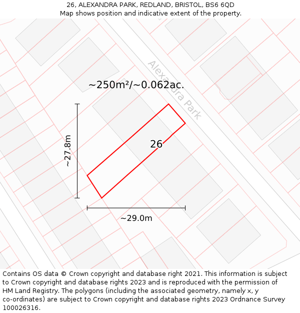26, ALEXANDRA PARK, REDLAND, BRISTOL, BS6 6QD: Plot and title map