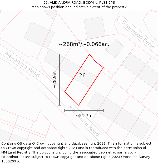 26, ALEXANDRA ROAD, BODMIN, PL31 2PS: Plot and title map