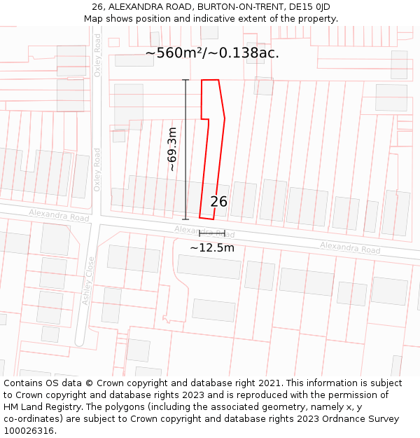 26, ALEXANDRA ROAD, BURTON-ON-TRENT, DE15 0JD: Plot and title map