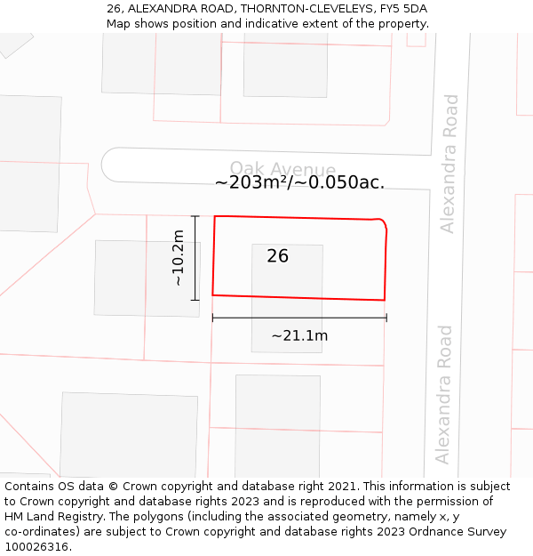 26, ALEXANDRA ROAD, THORNTON-CLEVELEYS, FY5 5DA: Plot and title map