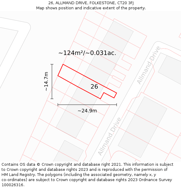 26, ALLMAND DRIVE, FOLKESTONE, CT20 3FJ: Plot and title map