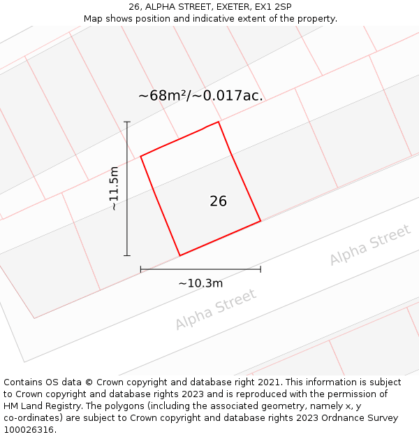 26, ALPHA STREET, EXETER, EX1 2SP: Plot and title map