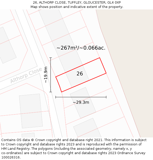 26, ALTHORP CLOSE, TUFFLEY, GLOUCESTER, GL4 0XP: Plot and title map