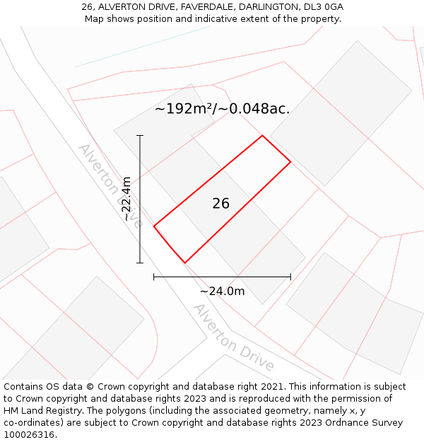 26, ALVERTON DRIVE, FAVERDALE, DARLINGTON, DL3 0GA: Plot and title map