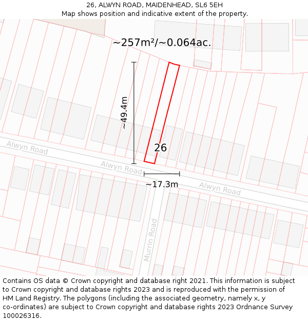 26, ALWYN ROAD, MAIDENHEAD, SL6 5EH: Plot and title map