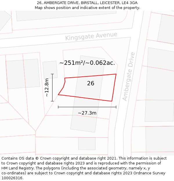 26, AMBERGATE DRIVE, BIRSTALL, LEICESTER, LE4 3GA: Plot and title map