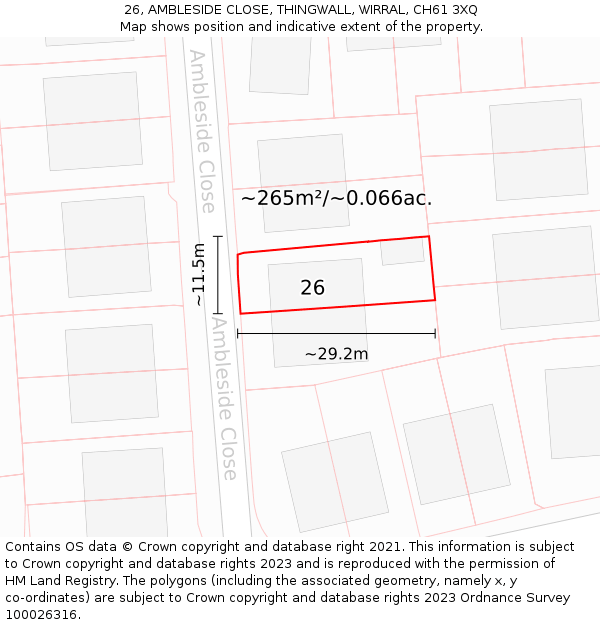 26, AMBLESIDE CLOSE, THINGWALL, WIRRAL, CH61 3XQ: Plot and title map
