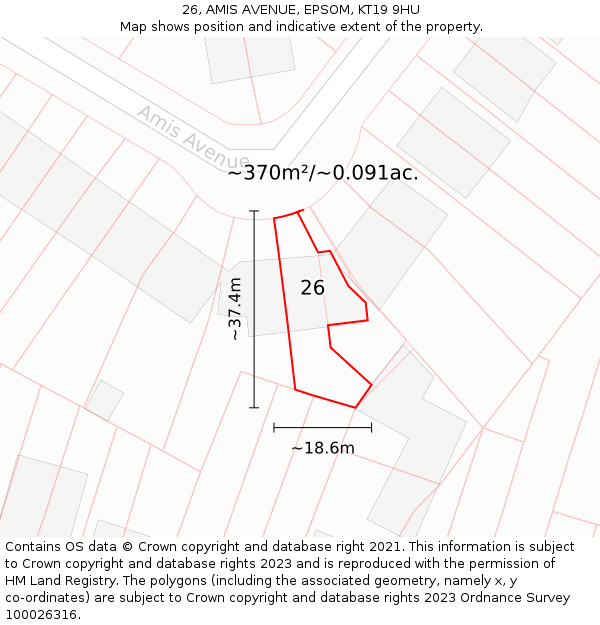 26, AMIS AVENUE, EPSOM, KT19 9HU: Plot and title map