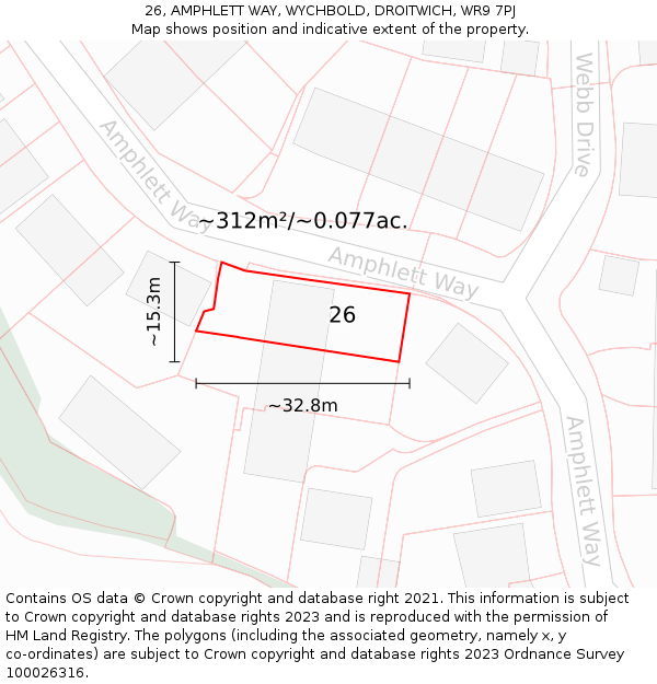 26, AMPHLETT WAY, WYCHBOLD, DROITWICH, WR9 7PJ: Plot and title map