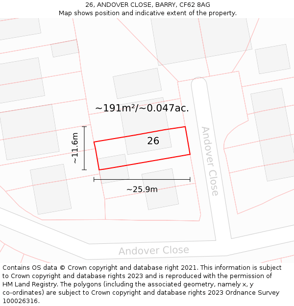 26, ANDOVER CLOSE, BARRY, CF62 8AG: Plot and title map