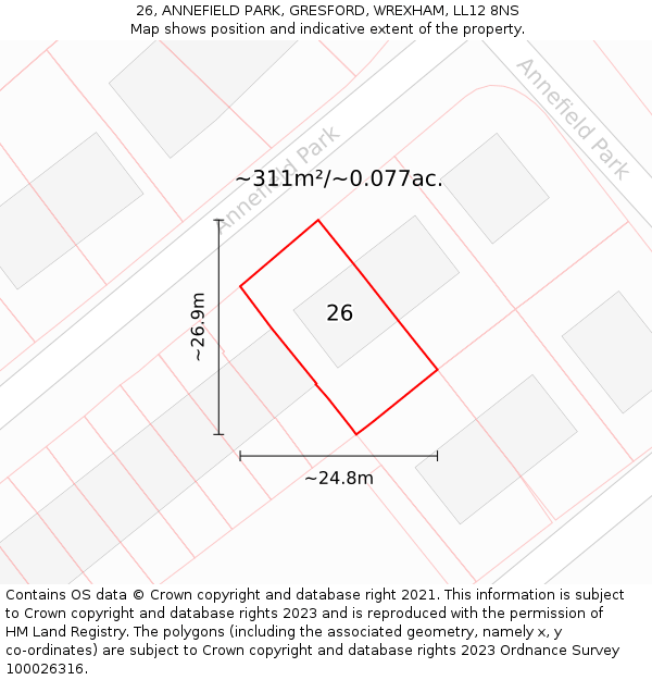 26, ANNEFIELD PARK, GRESFORD, WREXHAM, LL12 8NS: Plot and title map