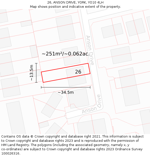 26, ANSON DRIVE, YORK, YO10 4LH: Plot and title map