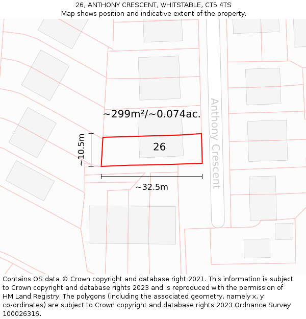 26, ANTHONY CRESCENT, WHITSTABLE, CT5 4TS: Plot and title map