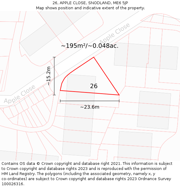 26, APPLE CLOSE, SNODLAND, ME6 5JP: Plot and title map