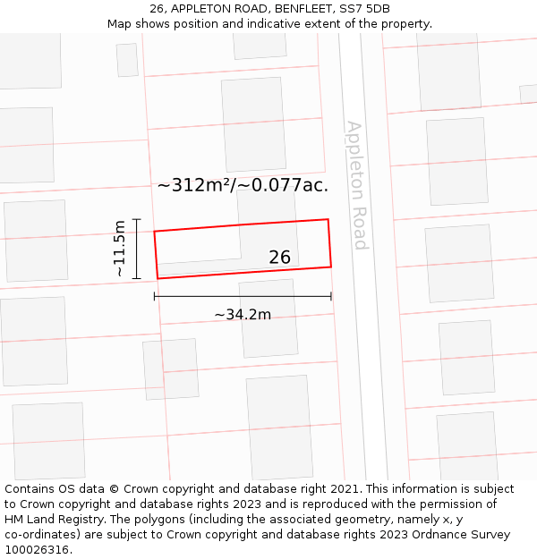 26, APPLETON ROAD, BENFLEET, SS7 5DB: Plot and title map