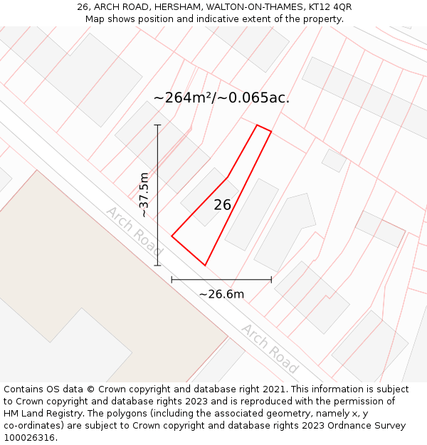 26, ARCH ROAD, HERSHAM, WALTON-ON-THAMES, KT12 4QR: Plot and title map