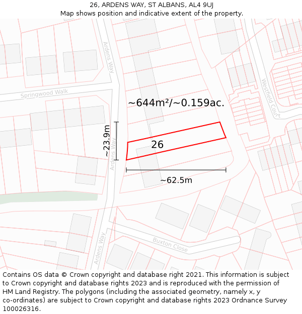 26, ARDENS WAY, ST ALBANS, AL4 9UJ: Plot and title map