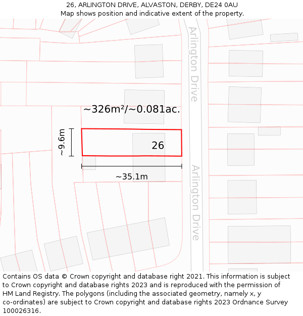26, ARLINGTON DRIVE, ALVASTON, DERBY, DE24 0AU: Plot and title map