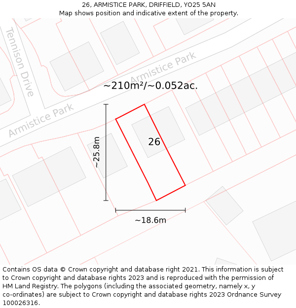26, ARMISTICE PARK, DRIFFIELD, YO25 5AN: Plot and title map