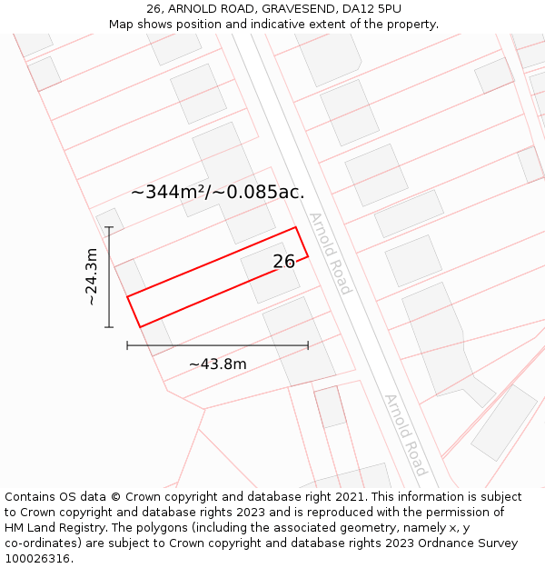 26, ARNOLD ROAD, GRAVESEND, DA12 5PU: Plot and title map