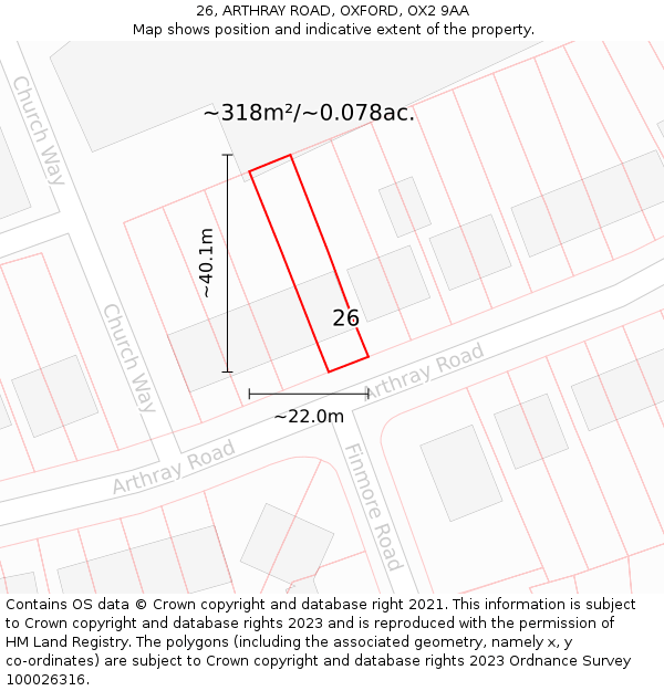 26, ARTHRAY ROAD, OXFORD, OX2 9AA: Plot and title map