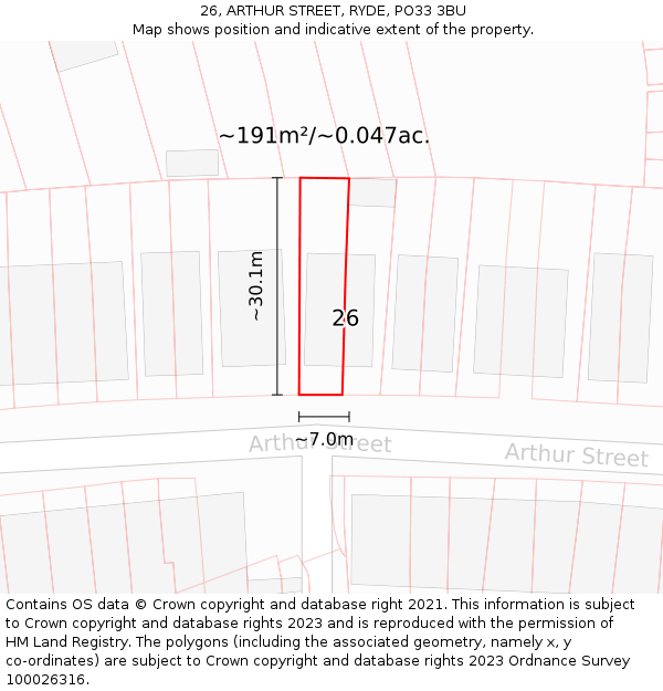 26, ARTHUR STREET, RYDE, PO33 3BU: Plot and title map