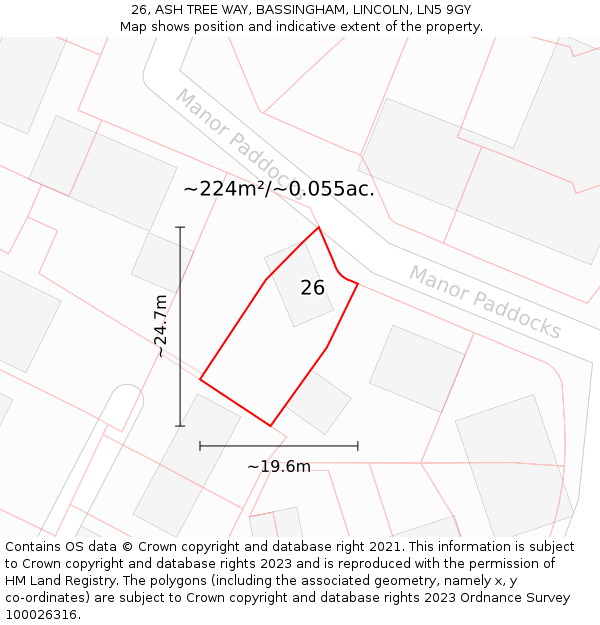 26, ASH TREE WAY, BASSINGHAM, LINCOLN, LN5 9GY: Plot and title map